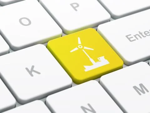 Manufacuring concept: Windmill on computer keyboard background Stock Illustration