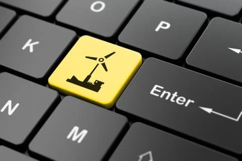 Manufacuring concept: Windmill on computer keyboard background 스톡 일러스트