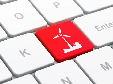 Manufacuring concept: Windmill on computer keyboard background Stock Illustration