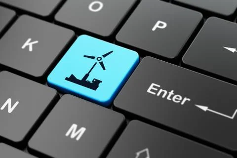 Manufacuring concept: Windmill on computer keyboard background Stock Illustration