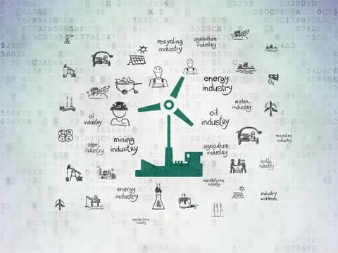 Manufacuring concept: Windmill on Digital Data Paper background Stock Illustration