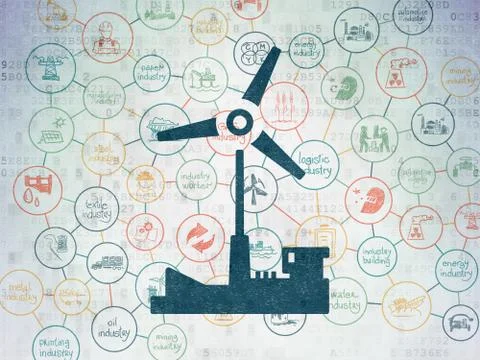 Manufacuring concept: Windmill on Digital Data Paper background Stock Illustration
