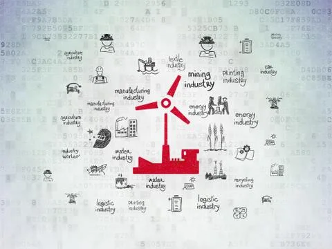 Manufacuring concept: Windmill on Digital Data Paper background 库存插图