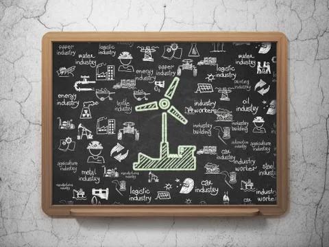 Manufacuring concept: Windmill on School Board background Ilustración de archivo