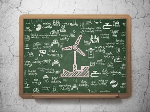 Manufacuring concept: Windmill on School board background Ilustración de archivo