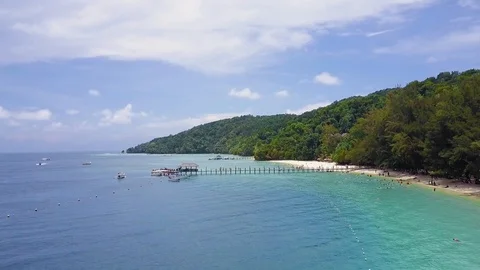 Manukan Island, Aerial view coastline island of borneo Stock Footage