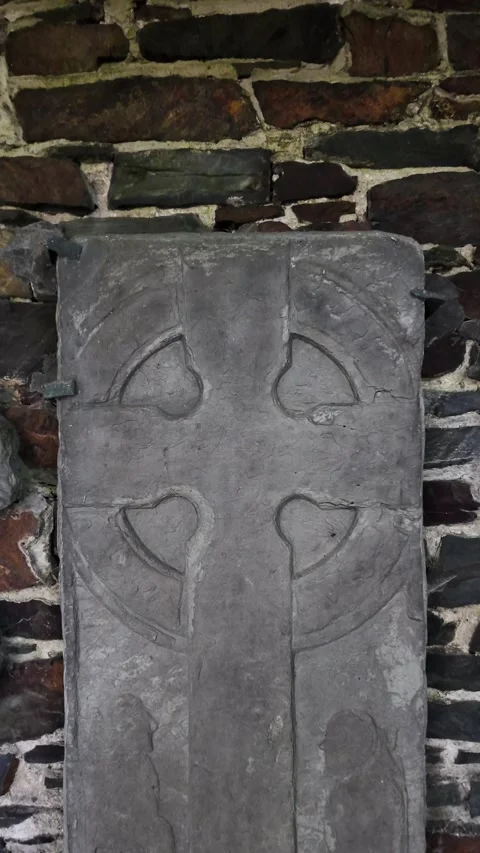 Manx Celtic Stone Cross Relief at Maughold Village, Ancient Pattern on Tablet Видео 332708207