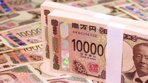 Many 10,000 yen notes are rotating Stock Footage 305963011