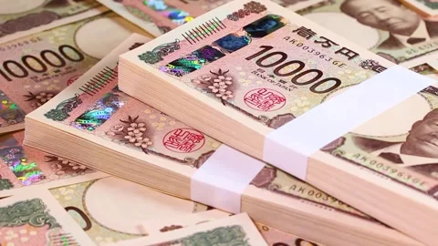 Many 10,000 yen notes are rotating Video stock 305963030