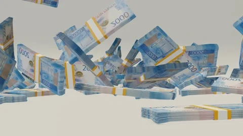 Many 2000 Russian Ruble Falling On Table. Video stock 172290679