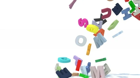 Many 3d colored letters fall on white background, 3d animation Stock Footage 131511738