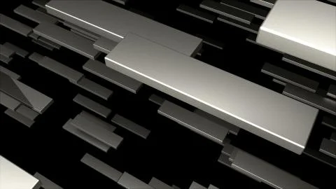 Many 3D metallic blocks are in space, computer generated modern abstract Illustrazione stock