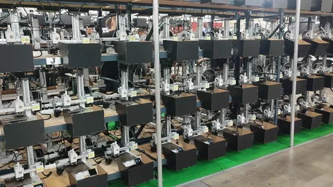 Many 3D printers printing an object. 3D printers simultaneously printing model Stock-Footage 316513864