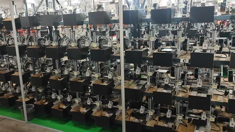 Many 3D printers printing an object. 3D printers simultaneously printing model Stock-Footage 323569823