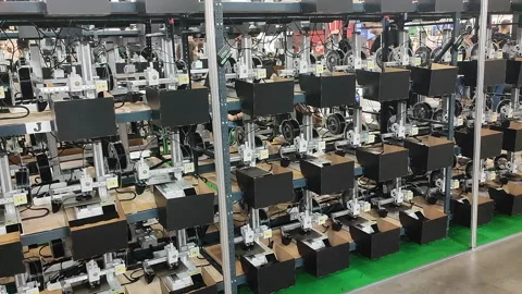 Many 3D printers printing an object. 3D printers simultaneously printing model Stock-Footage 323569878