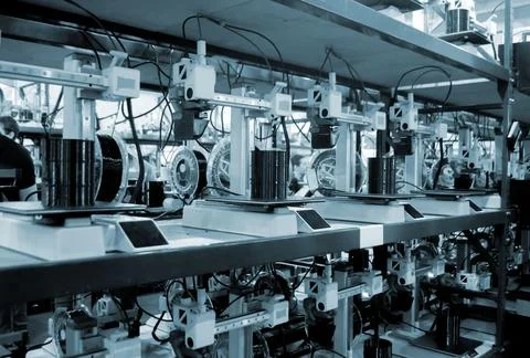 Many 3D printers printing object. 3D printers creating shape from molten plastic Stock Photos