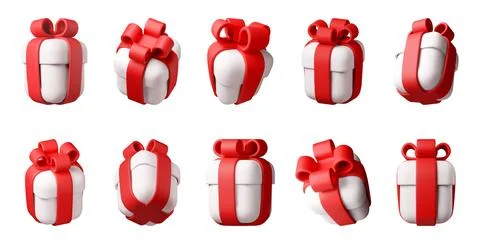 Many 3d render gift box with red ribbon Stock Illustration