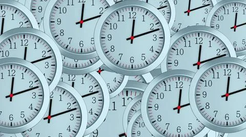 Many 3d simple clocks with hour, second and minute arrows, computer genera... 写真素材