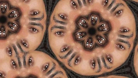 Many abstract human eyes. Psychedelic psilocybin mushrooms. Lsd hallucination. Stock Photos