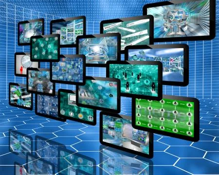 Many abstract images on the theme of computers, Internet and high technology. Illustrazione stock