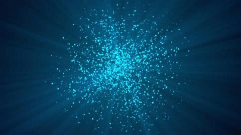 Many abstract small blue particles in sphere shape in space, computer generated Stock Illustration