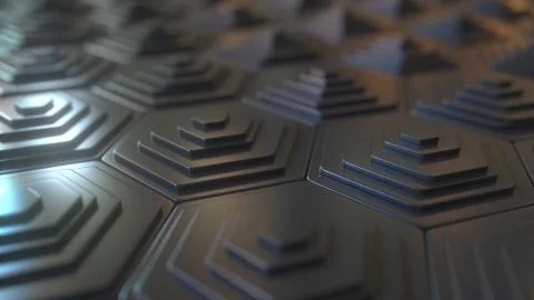 Many abstract stacks of hexagons, 3D rendering Stock Illustration