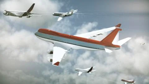 Many Airliners In The Sky, Daytime Stock Illustration