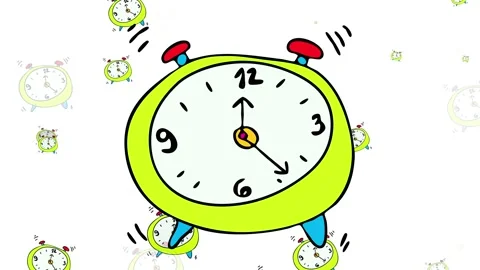 Many alarm clocks ringing all at once representing the frustration of someone Video stock 132071504