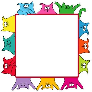 Many amusing cats around a square billboard Stock Illustration