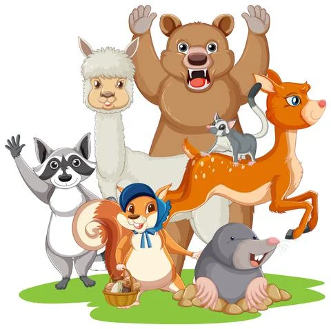 Many animals with happy face Stock Illustration