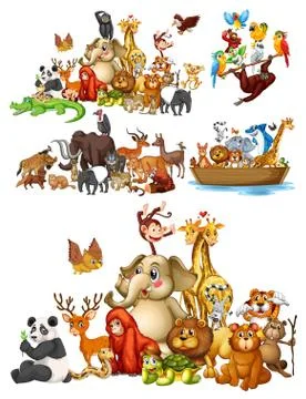 Many animals on isolated background 스톡 일러스트