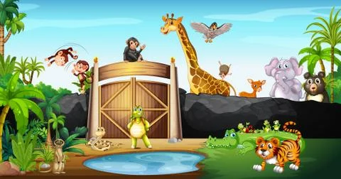 Many animals in the park Ilustración de archivo