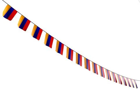 Many Armenia flags hangs diagonal on rope isolated Stock-Illustration