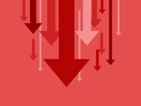 Many arrows pointing down. Crisis concept. Vector illustration 스톡 일러스트