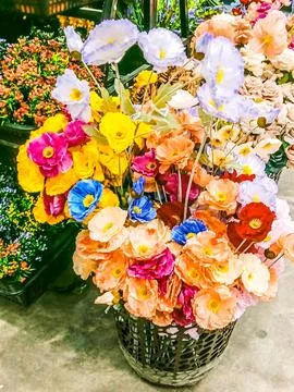 Many artificial flowers Stock Photos