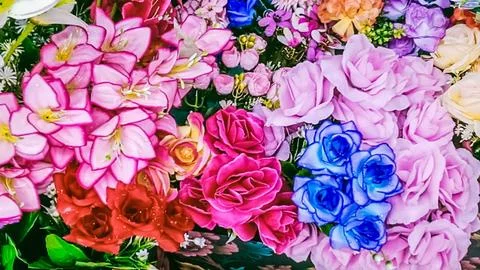 Many artificial flowers Stock Photos