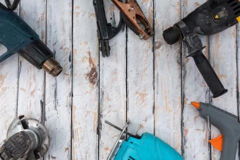 Many assorted hand tools for rustic jobs 스톡 사진