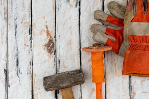 Many assorted hand tools for rustic jobs Stock Photos