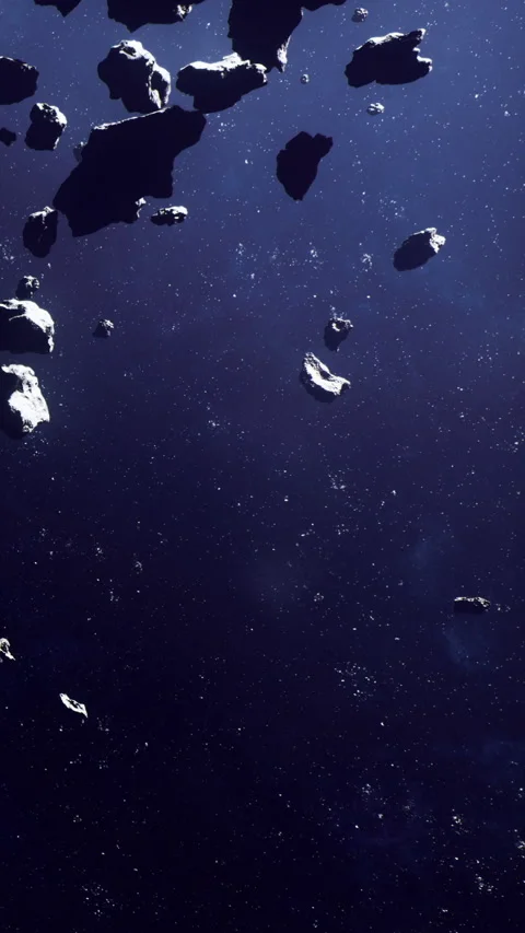 Many asteroids drifting in dark space near Earth Stock Footage 334310970