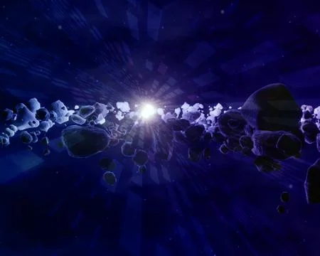 Many asteroids or meteorites in space nebula Stock Illustration