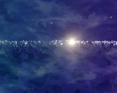 Many asteroids or meteorites in space nebula Stock Illustration
