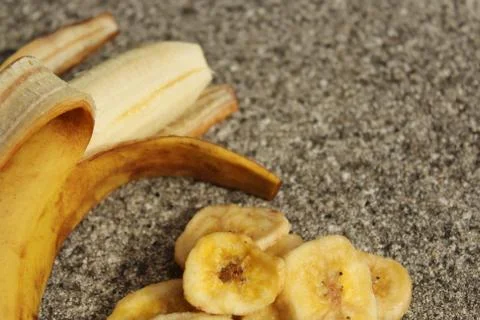 Many banana chips Stock Photos