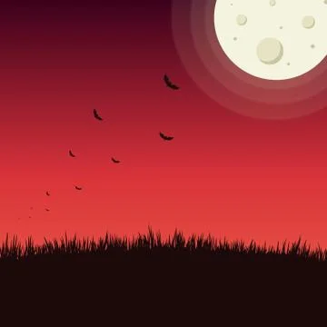 Many bats on a bright red sunset Illustrazione stock