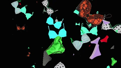 Many beautiful multi-colored underpants and bras. generated, women's underwear. 库存影片 138980298