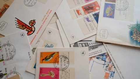 Many beautiful old envelopes Stock Footage 111435711