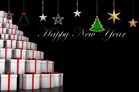 Many beautiful white gift boxes with red ribbons Stock Illustration