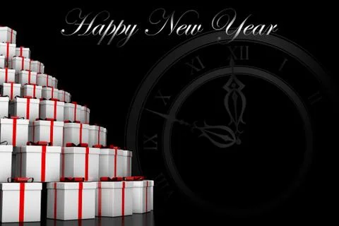 Many beautiful white gift boxes with red ribbons Stock Illustration