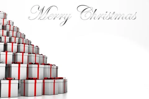 Many beautiful white gift boxes with red ribbons Stock Illustration