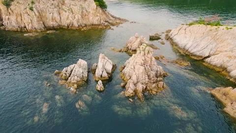 Many Big Rocks under The Sea or Ocean, Aerial Top View from Flying Drone Stock Footage 156741066