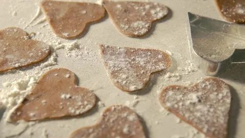 Many biscuits in the shape of heart Stock Footage 71038699